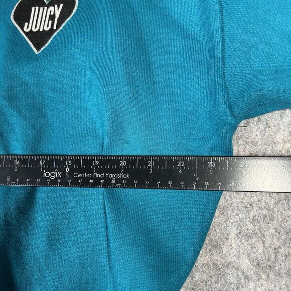 Juicy Couture Sweater Women’s XL Y2K Pullover Knit JUICY Heart Patch Blue - Picture 5 of 7
